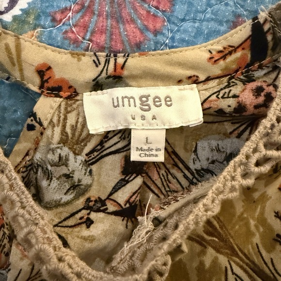 Umgee USA Boho Floral Peasant Blouse Womens Large Crochet Neck Tunic 3/4 Sleeve - Picture 7 of 11